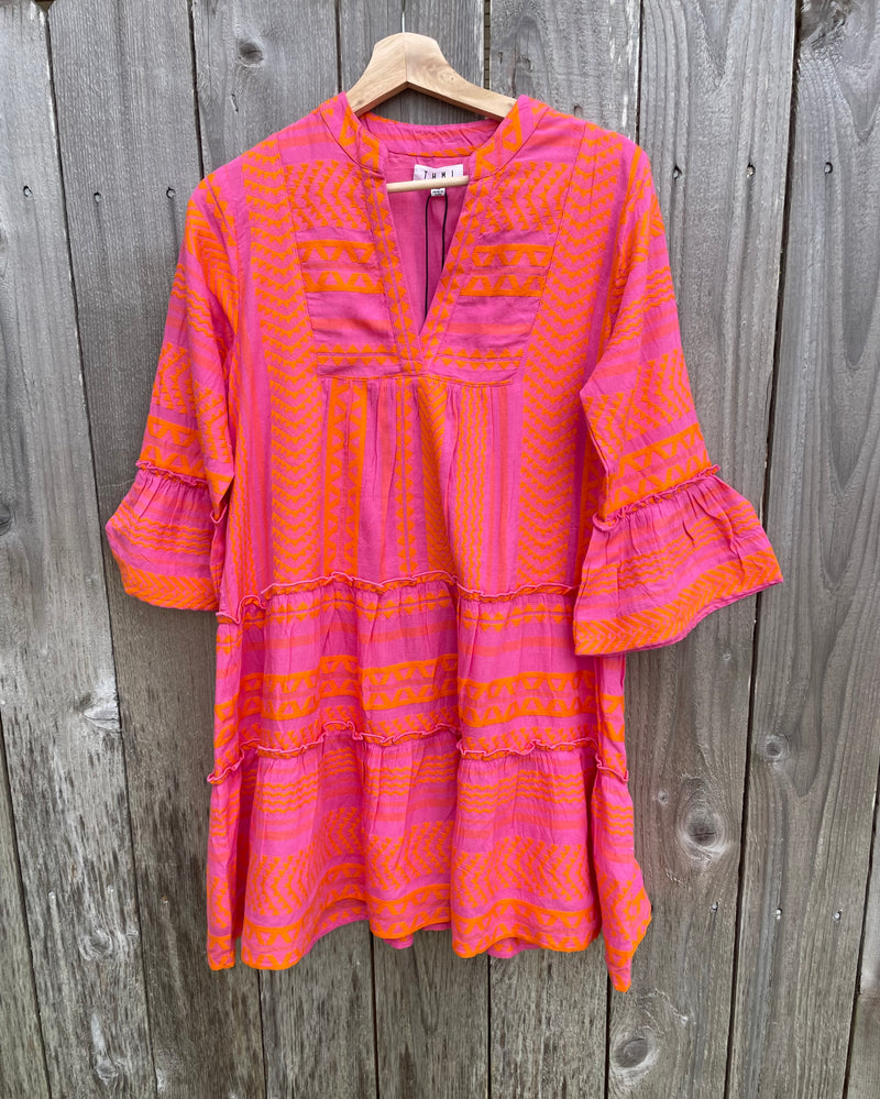 THML Pink/orange 3/4 sleeve dress