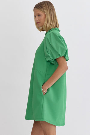Green textured mini dress