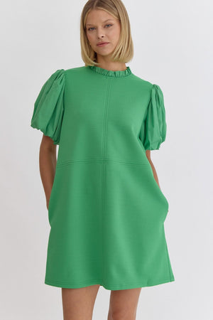 Green textured mini dress