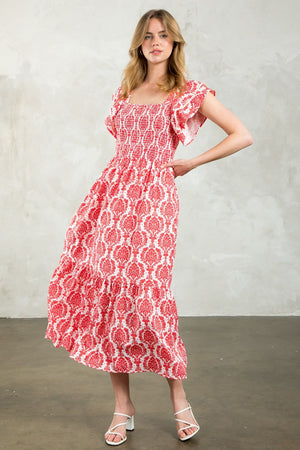 THML Red/white smocked maxi