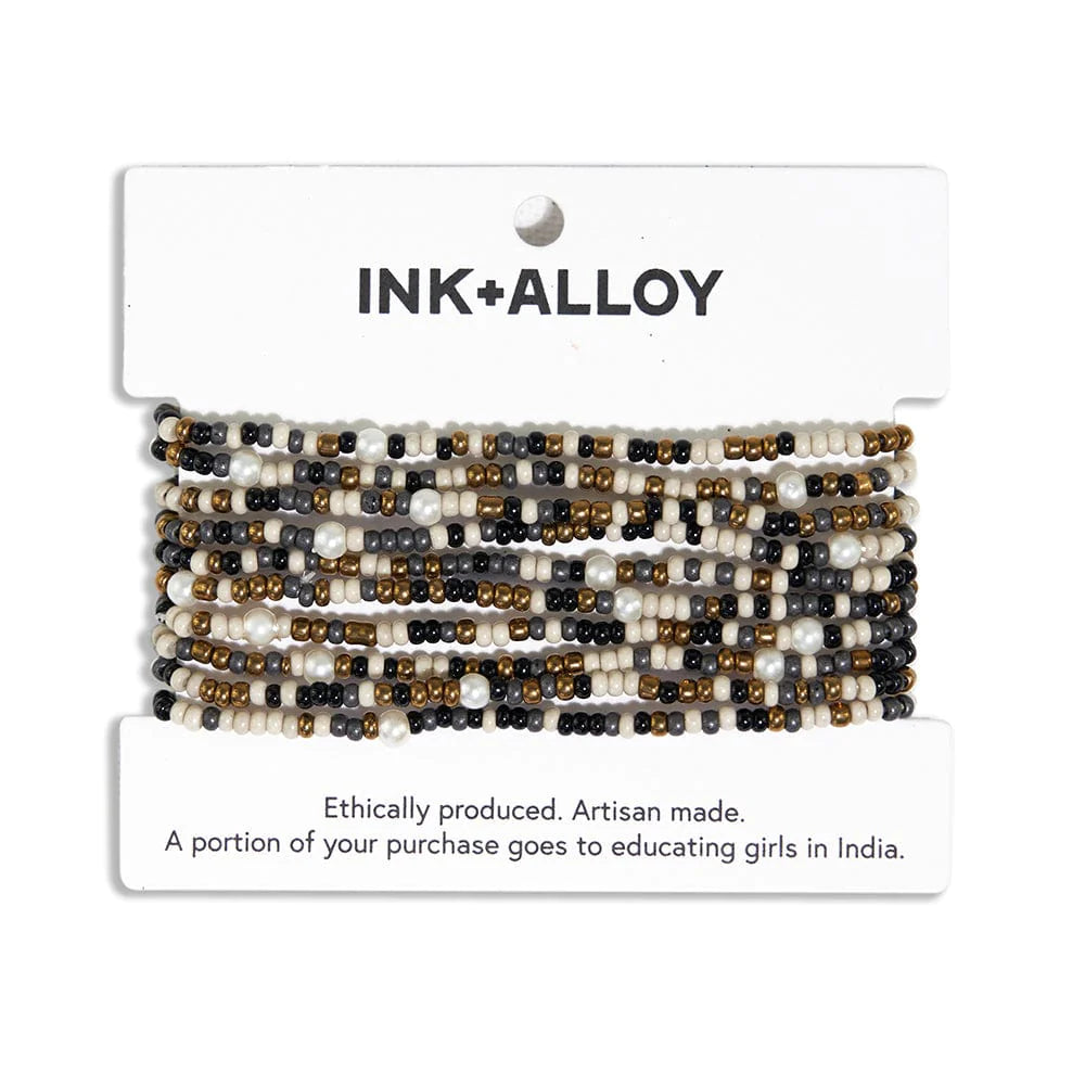 Ink and Alloy beaded stretch bracelet set black combo