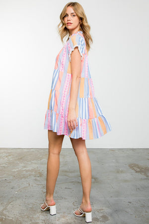 THML Stripe pattern tiered dress