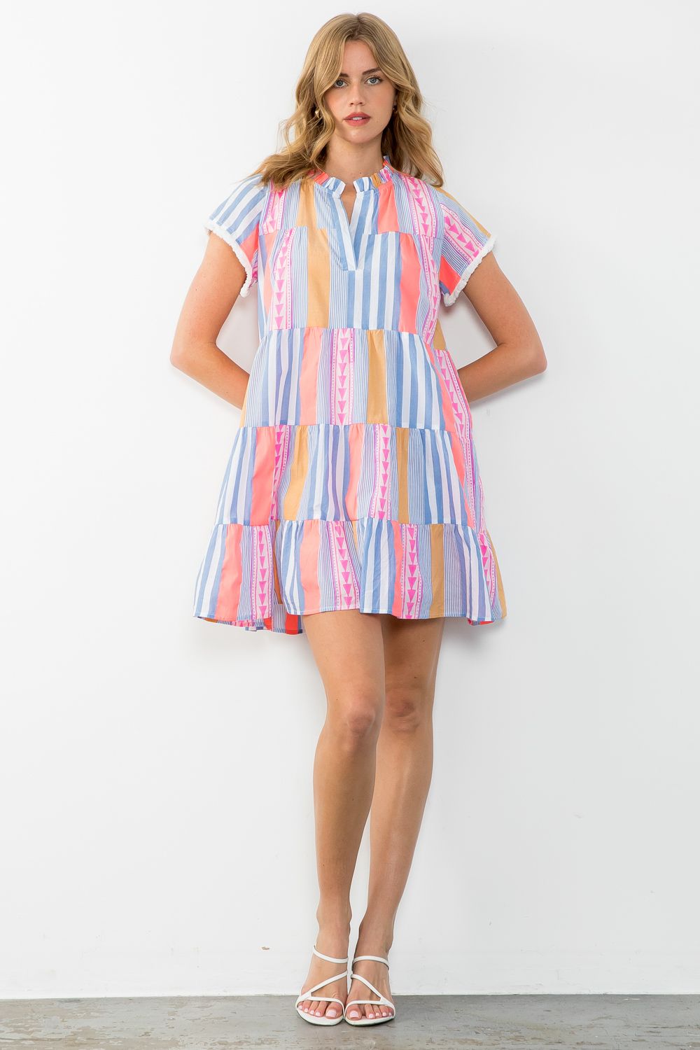 THML Stripe pattern tiered dress