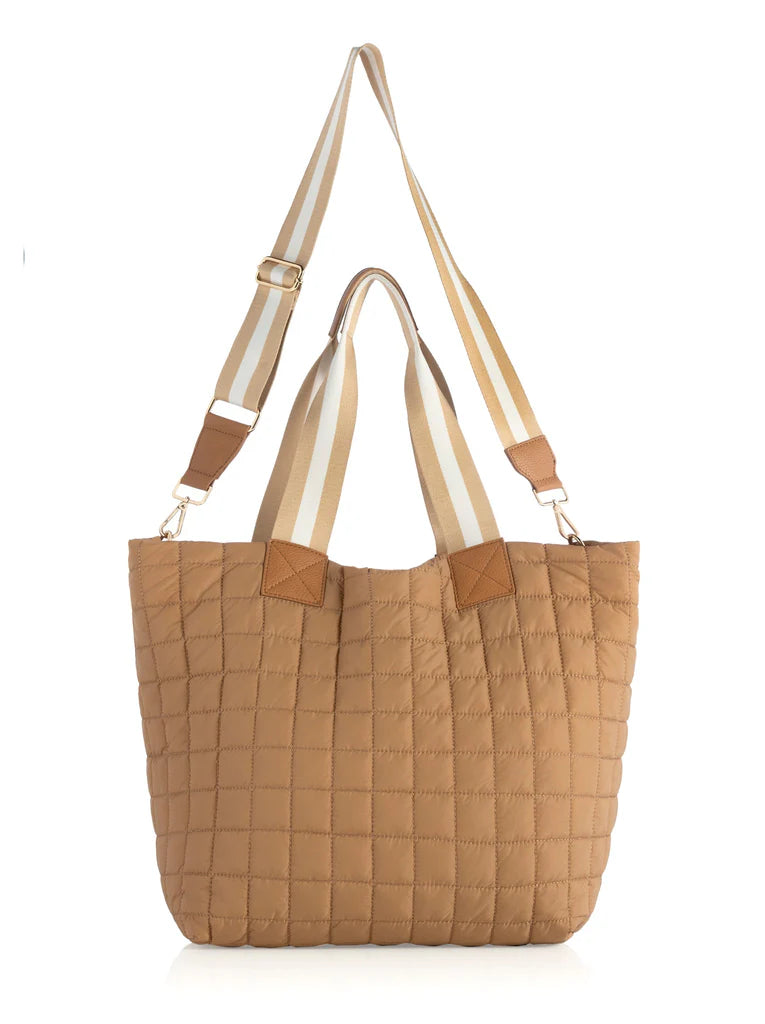 Shiraleah Ezra Quilted Nylon Travel Tote, Tan