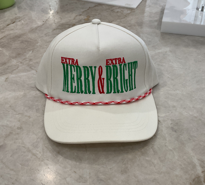 Trucker Hat- Cream hat- Extra Merry and Bright- Red