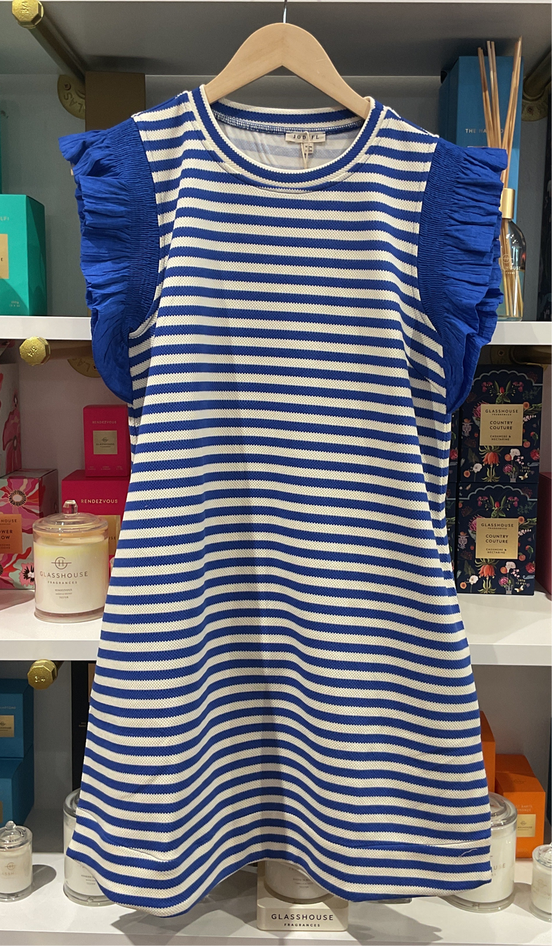 Royal Stripe Flutter Sleeve dress