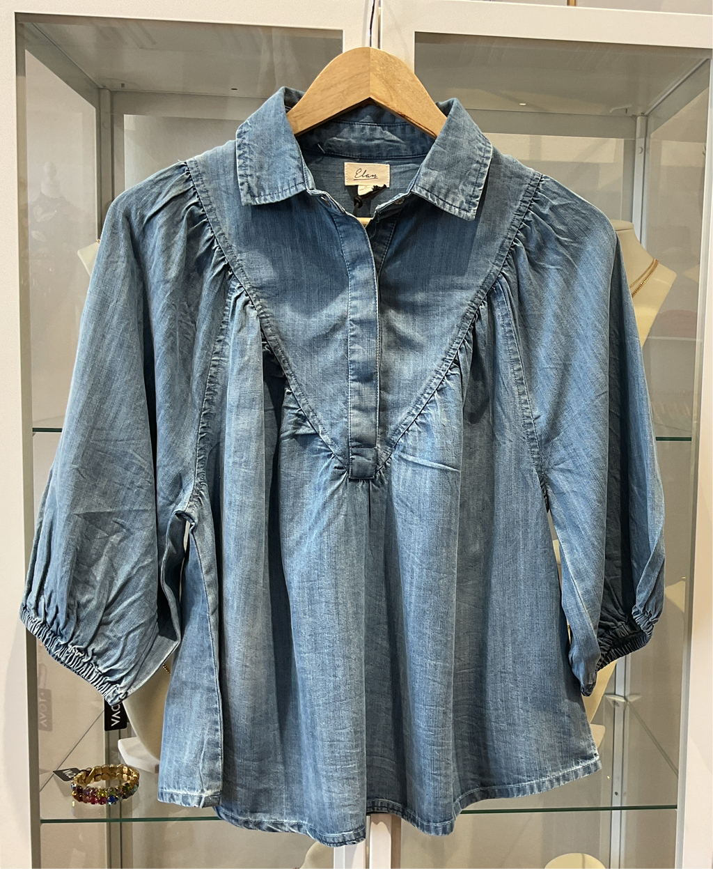 Elan Chambray Snap Button Blouse