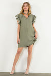 THML Stripe Olive dress with collar detail