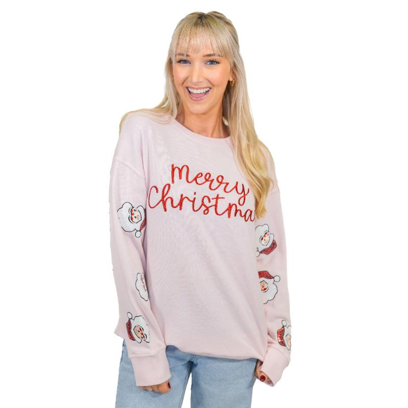 Jane Marie Merry Christmas Santa Sequin Sleeve