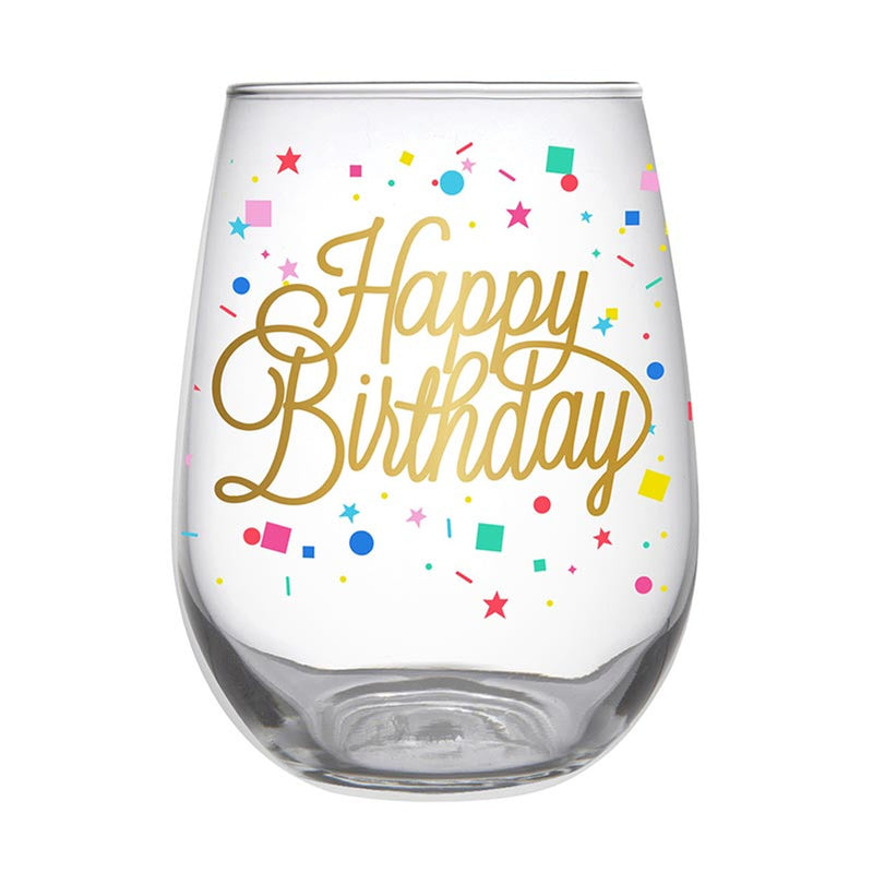 Stemless Wine Glass - Happy Birthday Confetti