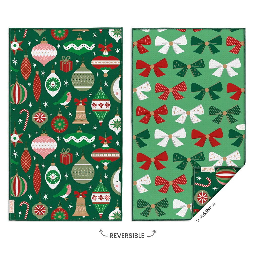 Ornaments & Bows Microfiber Kitchen Towel