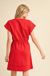 Red front tie knit dress