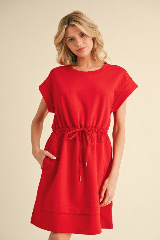 Red front tie knit dress