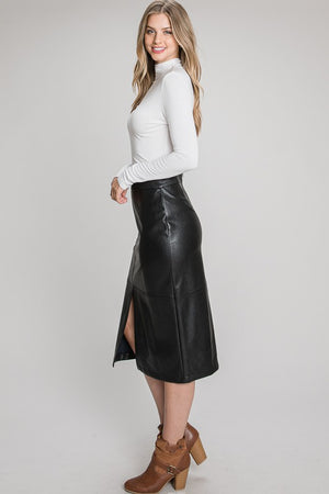 Faux leather midi skirt