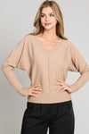 Vneck Front Seam Detail Long Sleeve Top