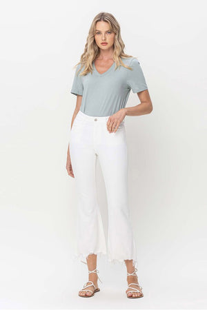 Vervet White Crop flare distressed hem