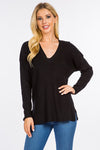 Waffle Knit Vneck Pullover