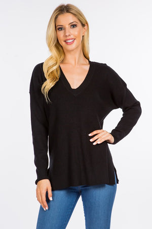 Waffle Knit Vneck Pullover