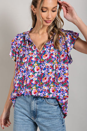 Floral tie front blouse