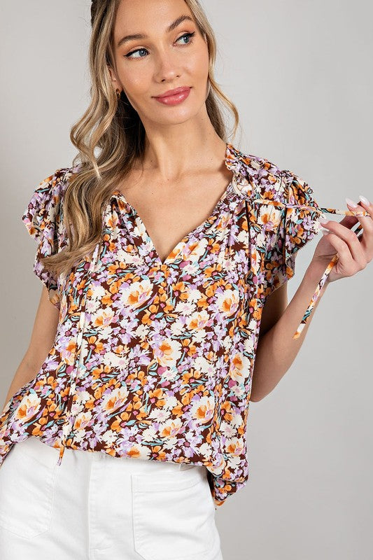 Floral tie front blouse