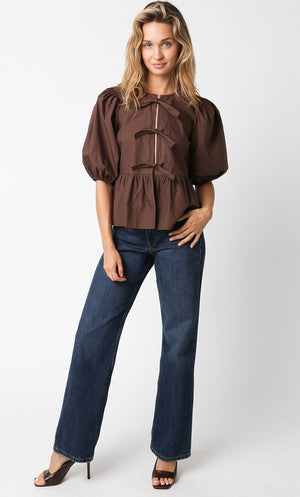 Alice short sleeve front tie blouse