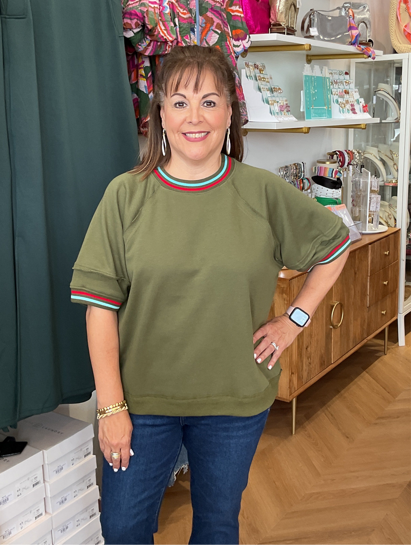 Olive Top w/ Banded Detail