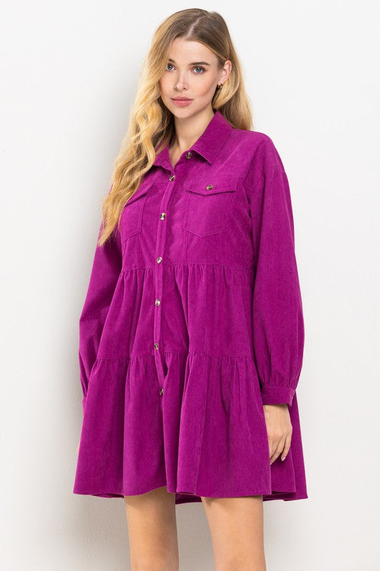 Magenta Corduroy shift dress