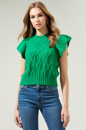 Flutter Sleeve Cable knit sweater