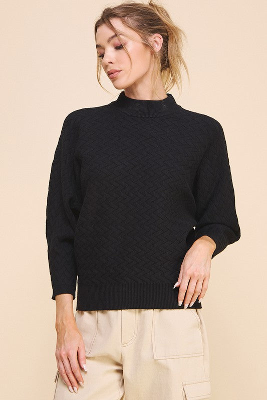 Soft Herringbone Mock Neck