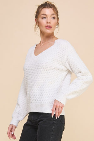 Soft Cloud Pique V Neck Sweater