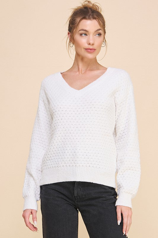 Soft Cloud Pique V Neck Sweater