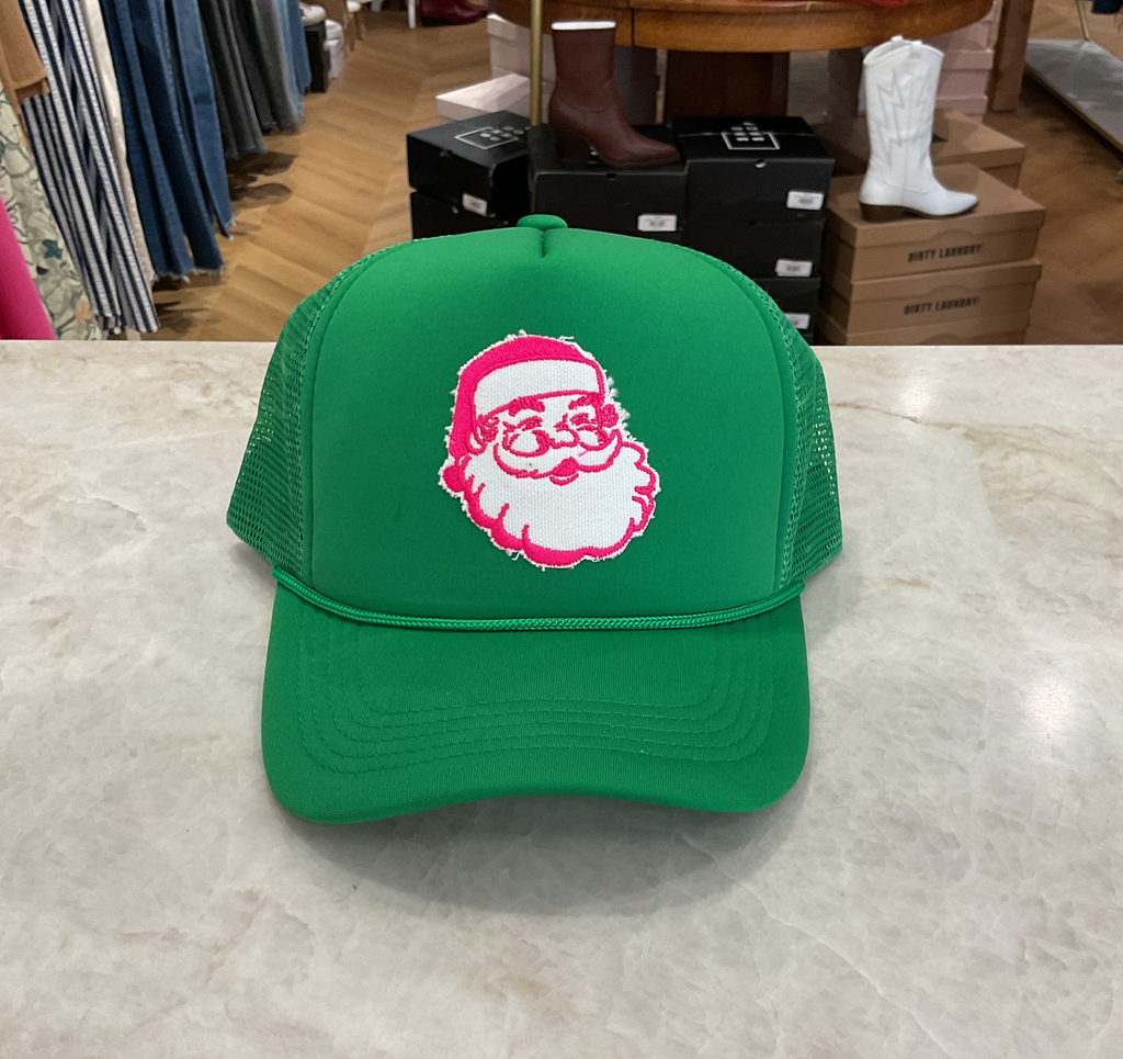 Trucker Hat- Pink Santa- Green Hat