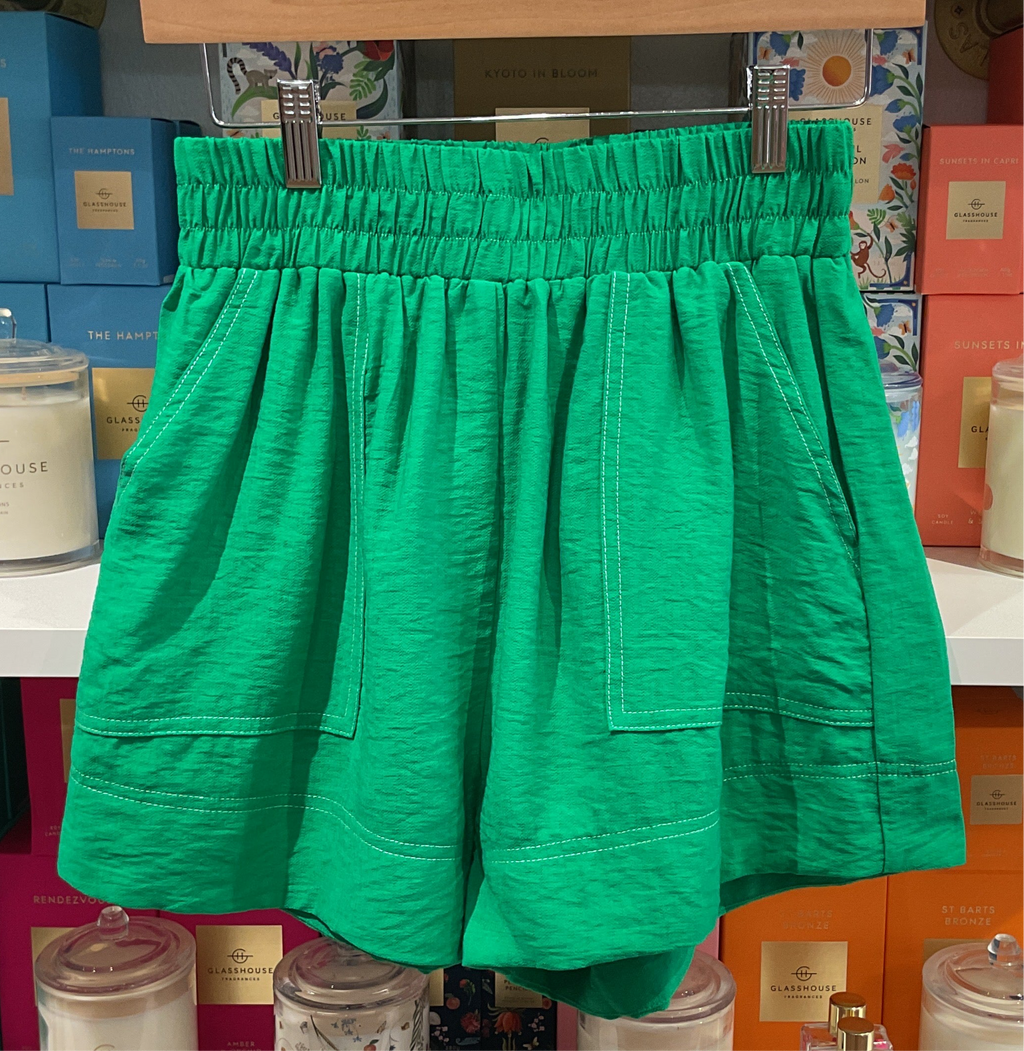 Green Contrast Stitch Shorts