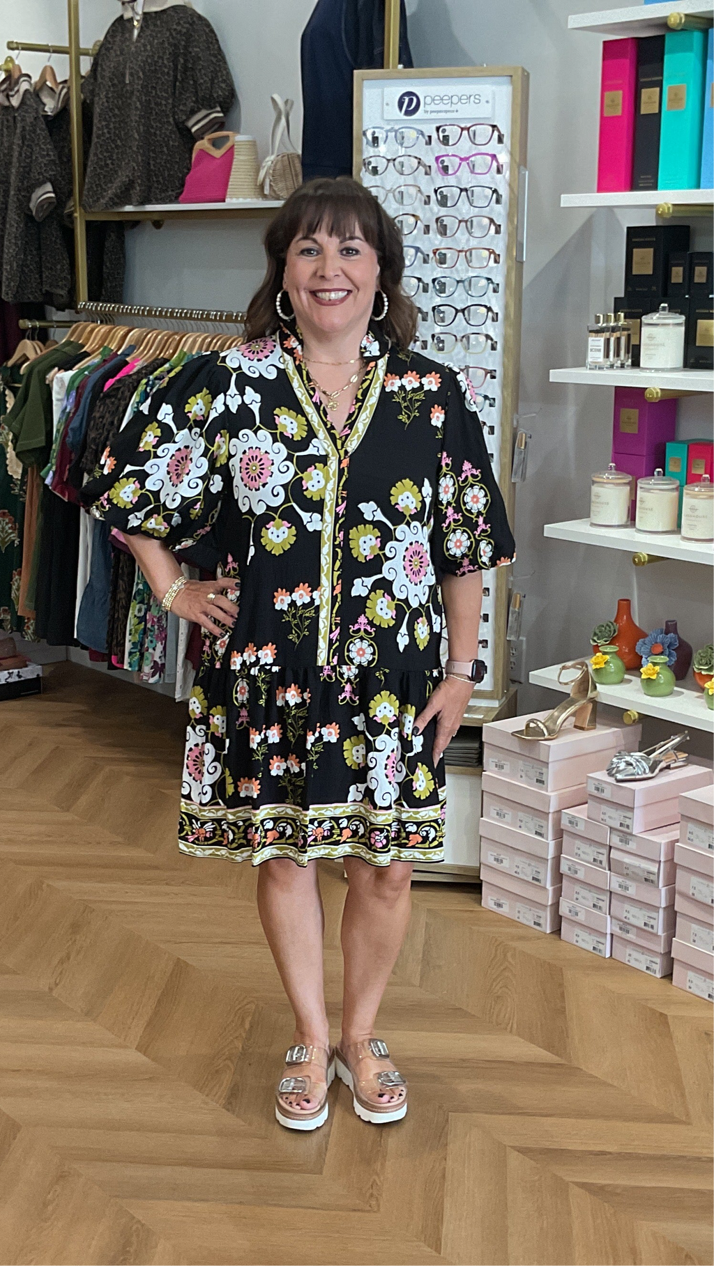 THML Black Floral Drop Waist Dress