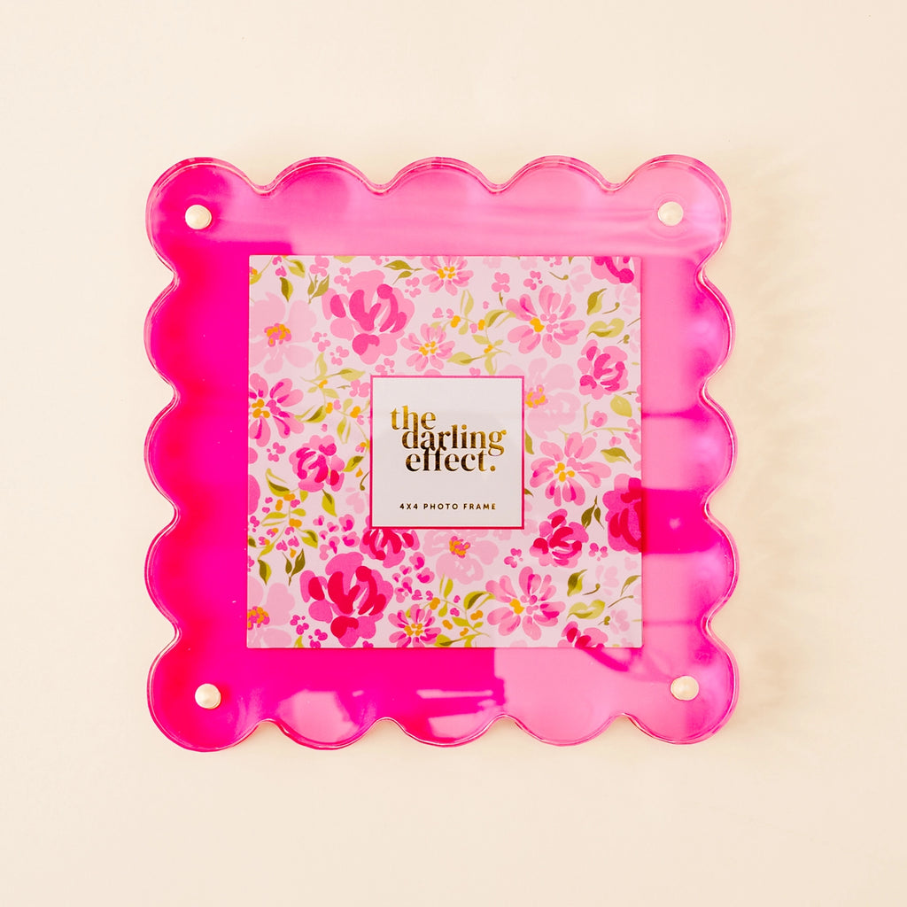 Square Scalloped Acrylic Frame Hot Pink