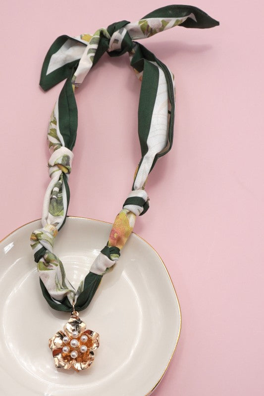 Green w/ Flower Scarf Necklace