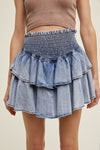 Tiered denim skort