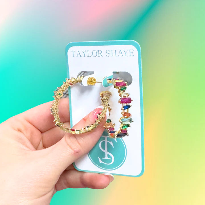 TS Rainbow Baguette Hoops