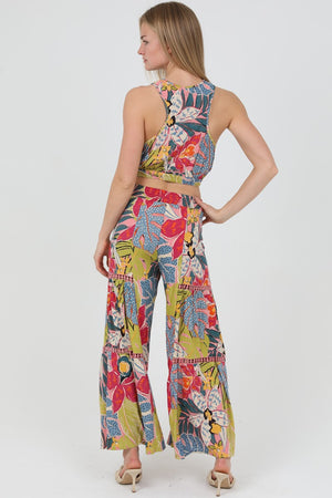 Tropical wide leg pants w/ open detail