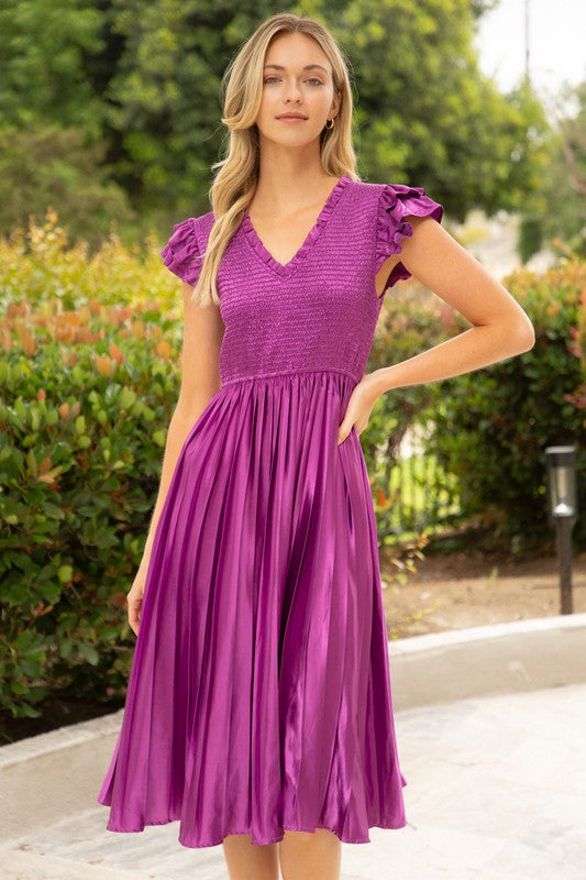 Smocked Satin Midi