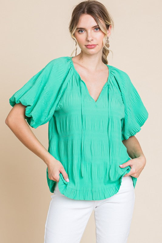 Textured Front tie blouse