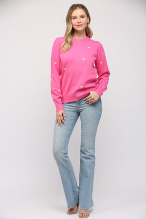 Pink embroidered heart sweater