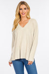 Waffle Knit Vneck Pullover