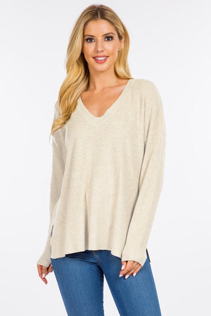 Waffle Knit Vneck Pullover
