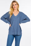 Waffle Knit Vneck Pullover