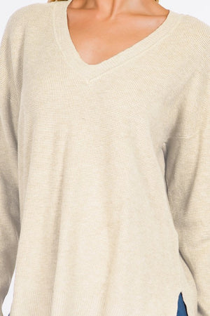 Waffle Knit Vneck Pullover