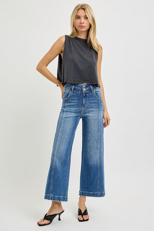 Risen front seam double button crop