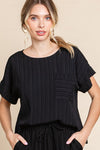 Textured front pocket blouse