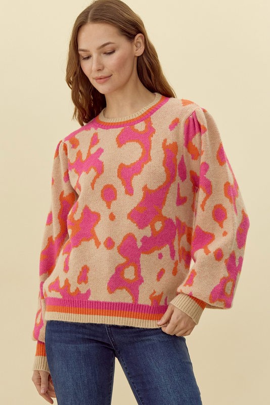 Pink/Orange Stripe sleeve detail sweater FINAL SALE