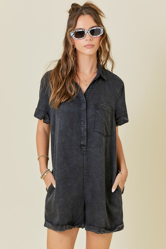 Washed Black Tencel Romper